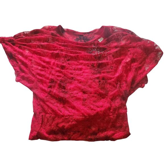 Women's Sheer Rhinestone Whimsygoth Blouse Red Black size Medium - Picture 1 of 3